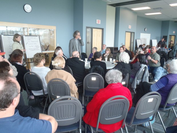 TRU president Alan Shaver leads one of the discussion groups at Saturday's forum on a new performing arts centre.