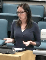 Projects manager Kristen Meersman speaks to council today.