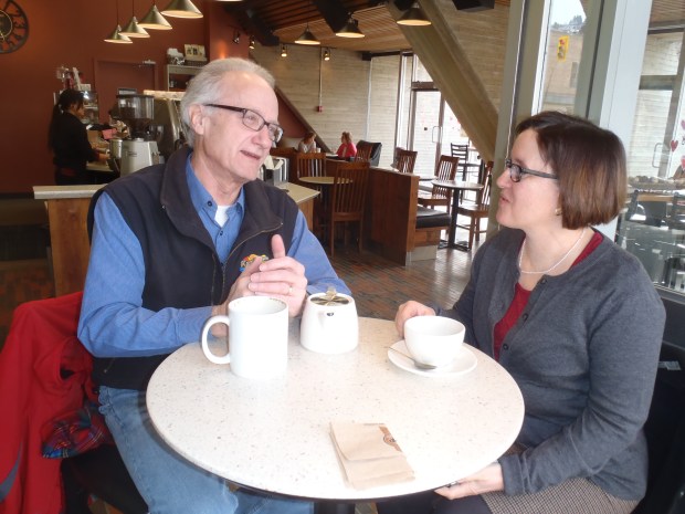 Coun. Bepple and the Armchair Mayor have coffee.