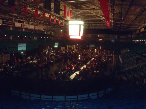 Invitation-only guests filled ice level at ISC today for pro-Ajax event.