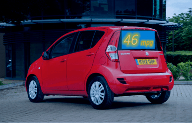 Efficiency signs on cars are common in some countries.