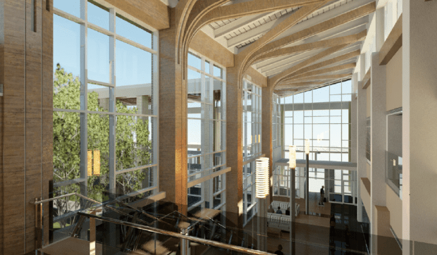 Conceptual drawing of lobby in new clinical services building at RIH.