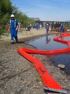 Oil boom made ready.