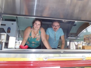 Lisa Burgess and Clayton Fisher at their Bellringer Espresso Bus.
