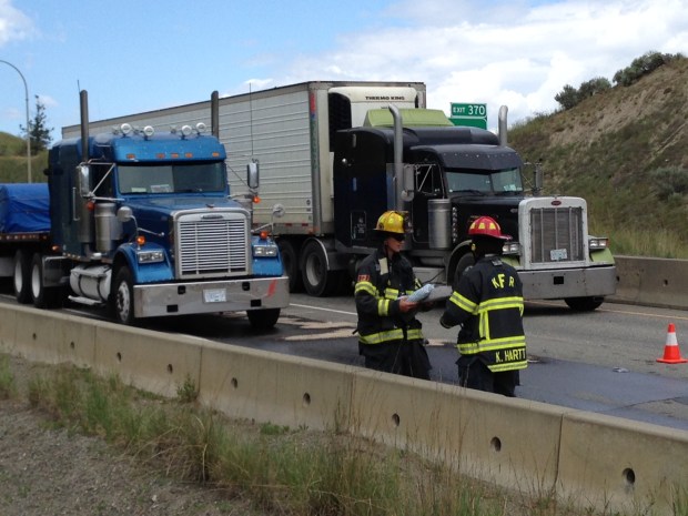 Scene at fuel spill on Highway 1 this morning (Sunday).