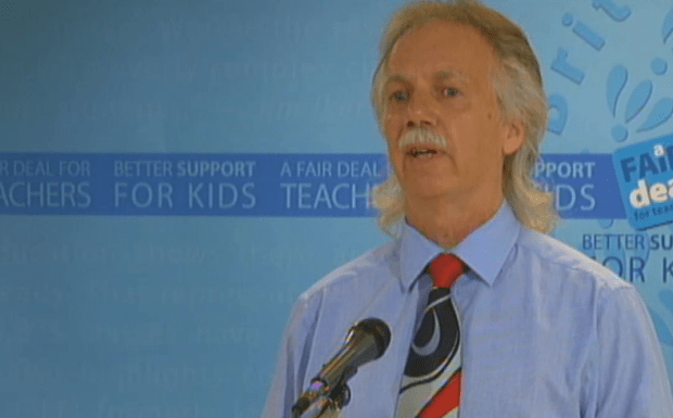 BCTF pres. Jim Iker at media conference today, Thursday (BCTF video)