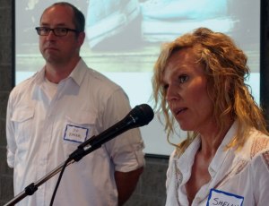 Shelly Bonnah, head of Interior Community Services, speaks  on youth homelessness at the presentation of A Way Home at Parkside Lounge on Friday as JP Baker, project consultant, looks on.