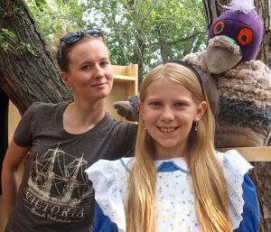 Puppet designer Randi Edmundson, Kassidy Schaper-Kotter as Alice and Pigeon.