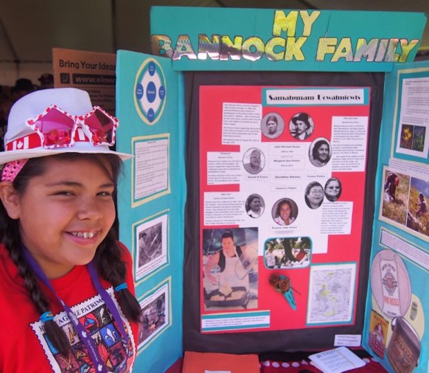 Keannu Peters, a Grade 6 Maple Ridge student, proudly shows her “Bannock Family” entry in the Provincial Heritage Fair.