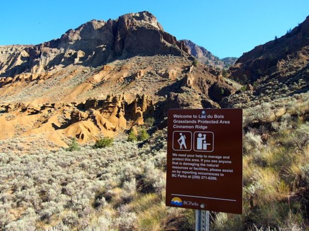 The lonely B.C. Parks sign at Mara Canyon trailhead.