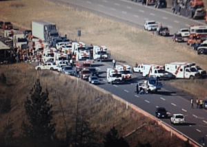 Ambulances at scene of bus accident. (Twitter)