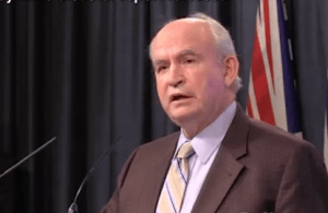 Mines Minister Bill Bennett at media conference Friday.