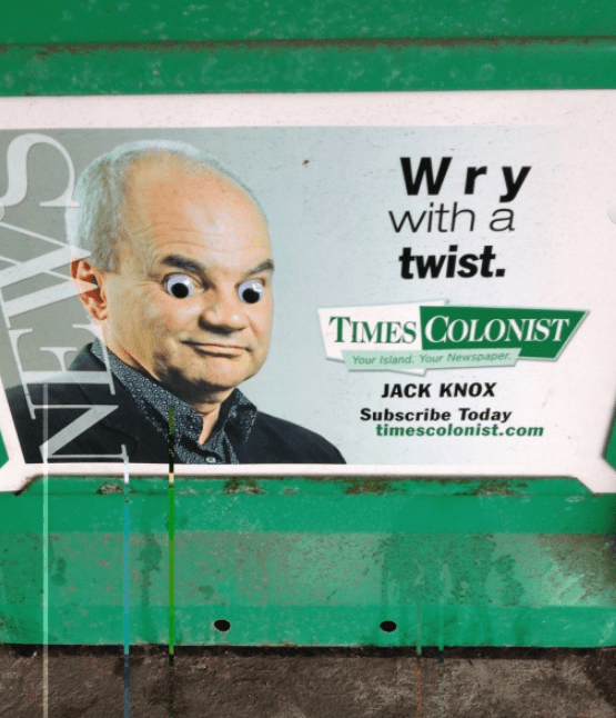 One reader made a special effort to comment on columnist Jack Knox.  (Photo submitted to Times-Colonist)