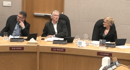 Coun. Lange (right) during Tuesday's council meeting.