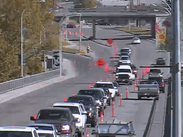 North end traffic shortly after 10 a.m. Monday.