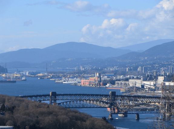 Burrard Inlet and the Second Narrows Ironworkers Memorial Bridge, looking west from Capitol Hill in Burnaby. (Image Credit: Creative Commons) 