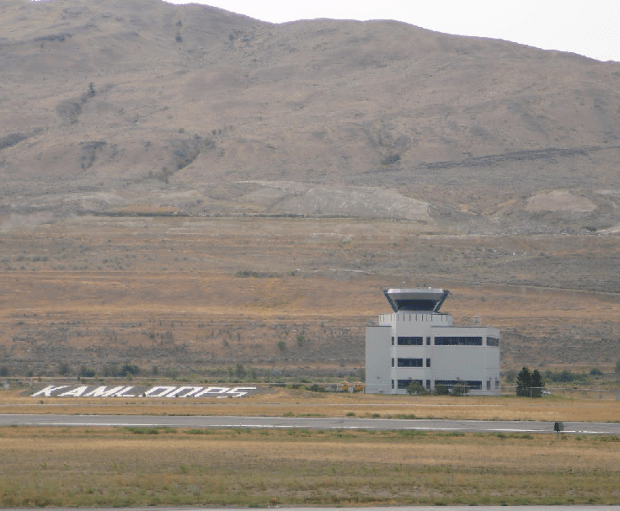 Runway in front of flight tower at Kamloops Airport. (Kamloops Airport photo)