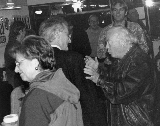In energetic conversation with Al McNair election night 1999. That's Al on the right, with photographer Keith Anderson in background,  and Al's wife Lynne in front.
