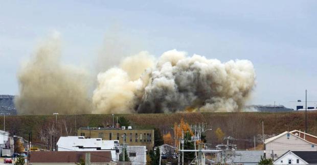 Blast at Malartic mine outside Quebec community. (Mining Watch photo)