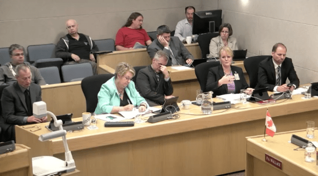 Public works direct Jen Fretz, second from right, explains Ajax timeline to City council.