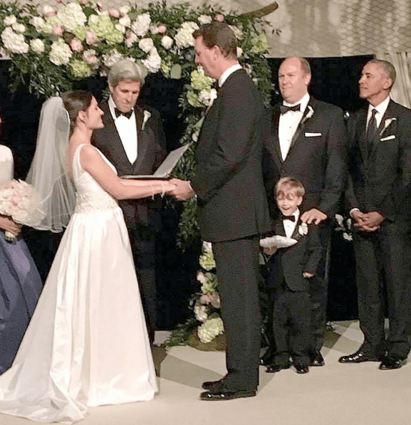 U.S. President Barack Obama was a groomsman, along with Walt Nicholson, at the wedding of Victoria's Marvin Nicholson and Helen Pajcic on the weekend. Secretary of State John Kerry officiated. Marvin Nicholson is an Obama aide who works as the White House trip director. (Photograph by Nicholson family)