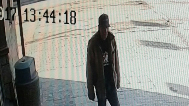 Surveillance photo of suspect in bank robbery.