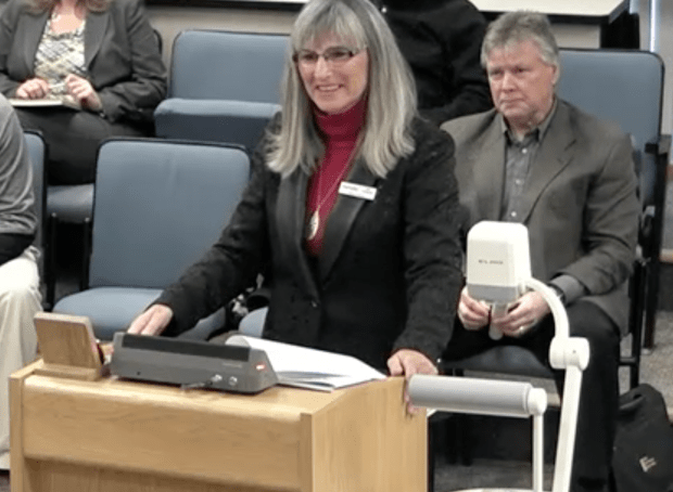 KCBIA general manager Gay Pooler at Tuesday's council meeting.