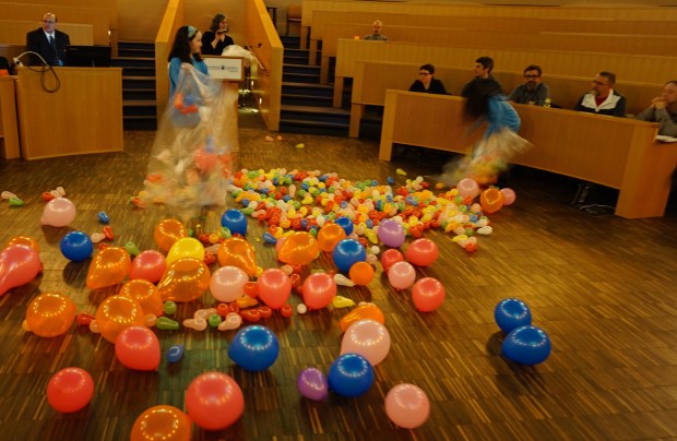 Candidates (in group at right) Nancy Bepple (NDP), Donovan Cavers (Green), Dan Hines (Green), Beat Klossner(Communist) and Peter Kerek (Communist) at Friday night forum.