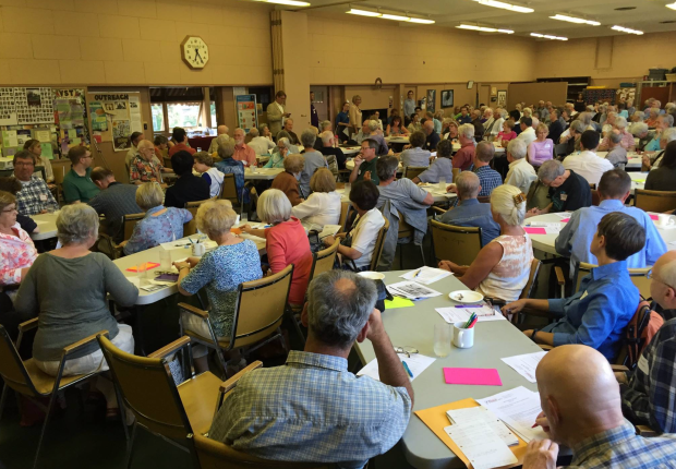 Town hall meetings on electoral reform drew some large crowds in 2016. (FairVoting BC Facebook)